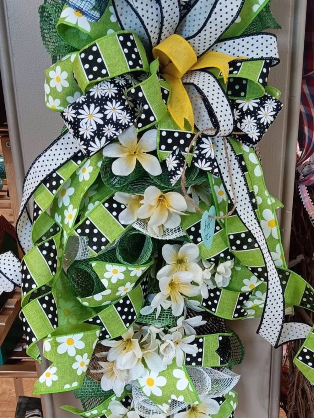 Spring Daisy Ribbon Swag in Lime Green & Black